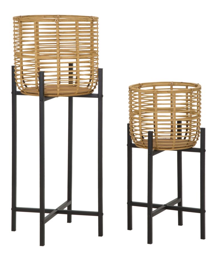 Set Suporturi Pentru Ghivece Mauro Ferretti Rattan, Set 2 Piese,  Ø 38X90-33X60 cm, Multicolor