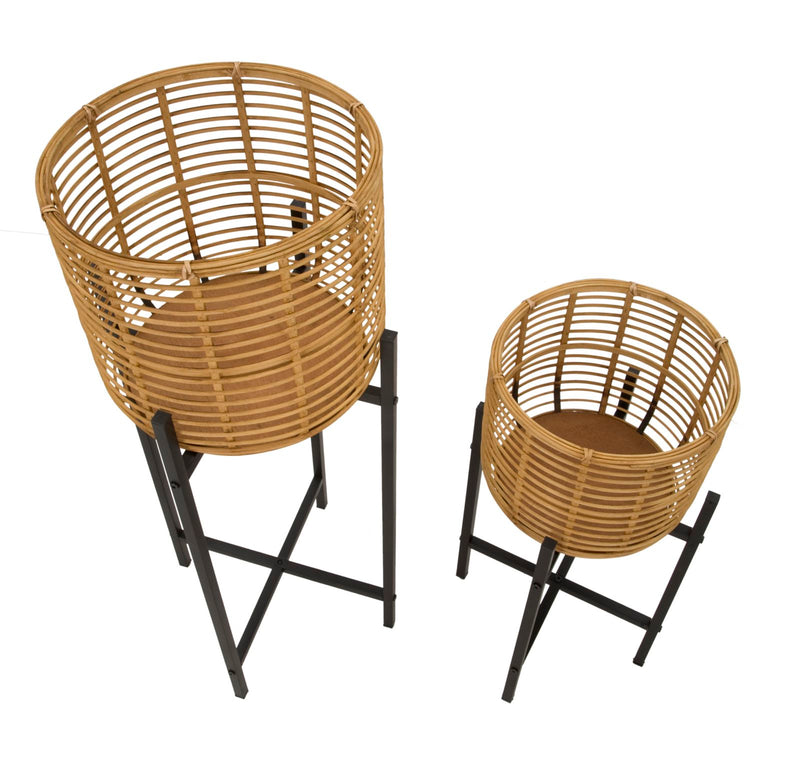 Set Suporturi Pentru Ghivece Mauro Ferretti Rattan, Set 2 Piese,  Ø 38X90-33X60 cm, Multicolor