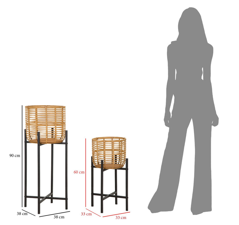 Set Suporturi Pentru Ghivece Mauro Ferretti Rattan, Set 2 Piese,  Ø 38X90-33X60 cm, Multicolor