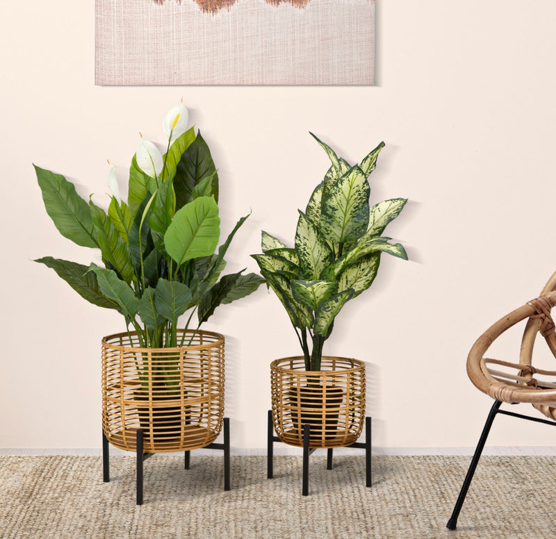 Set Suporturi Pentru Ghivece Mauro Ferretti Rattan, Set 2 Piese,  Ø 41X47-33X39 cm, Multicolor