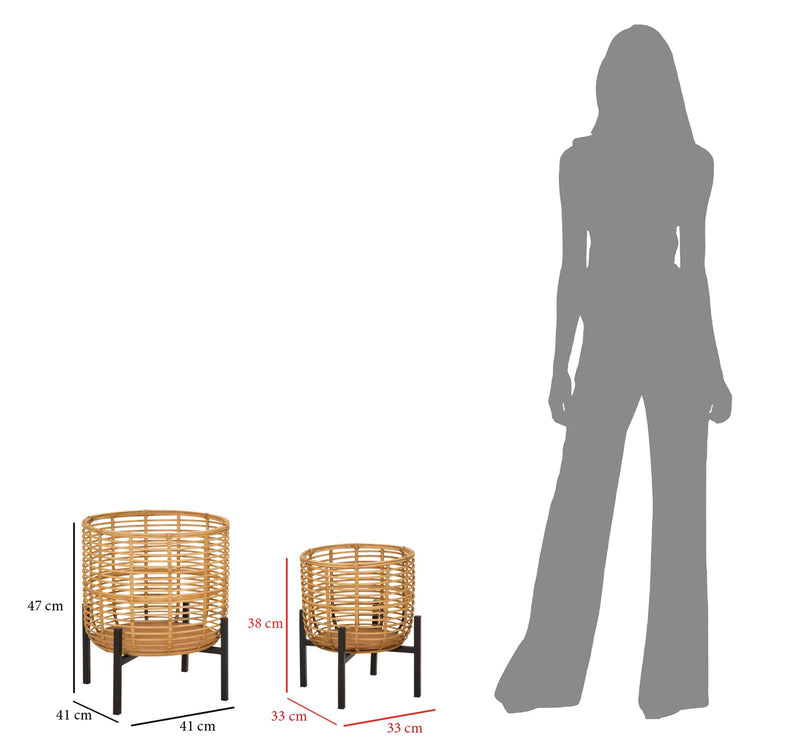 Set Suporturi Pentru Ghivece Mauro Ferretti Rattan, Set 2 Piese,  Ø 41X47-33X39 cm, Multicolor