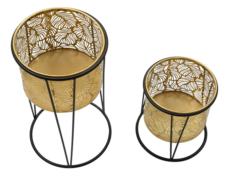 Set Suporturi Pentru Ghivece Mauro Ferretti Leavy, Set 2 Piese, Ø 21X40-19X22 cm, Auriu/Negru