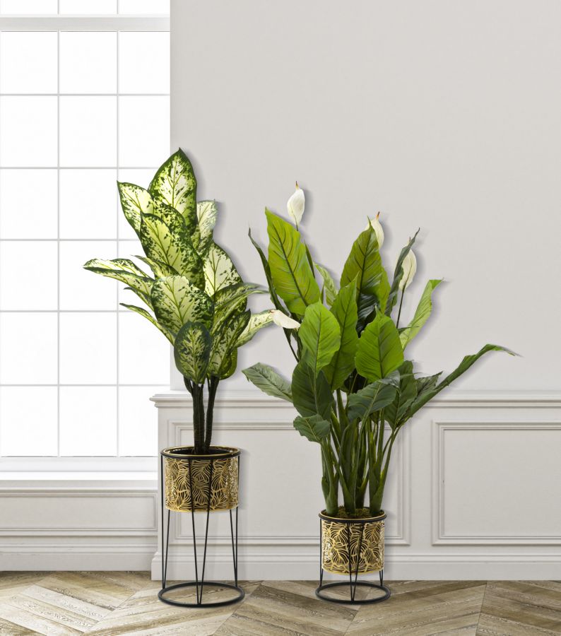 Set Suporturi Pentru Ghivece Mauro Ferretti Leavy, Set 2 Piese, Ø 21X40-19X22 cm, Auriu/Negru