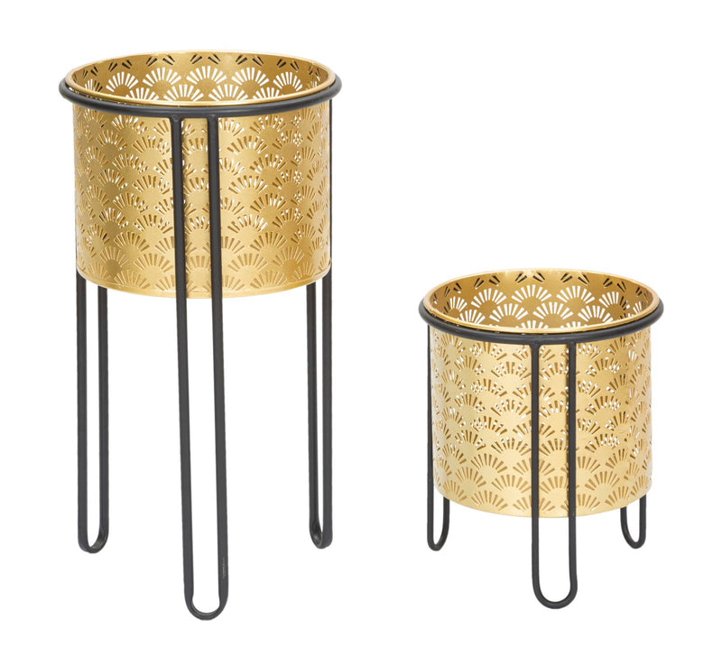 Set Suporturi Pentru Ghivece Mauro Ferretti Glissy B, Set 2 Piese,  Ø 21X40-19X22 cm, Auriu/Negru