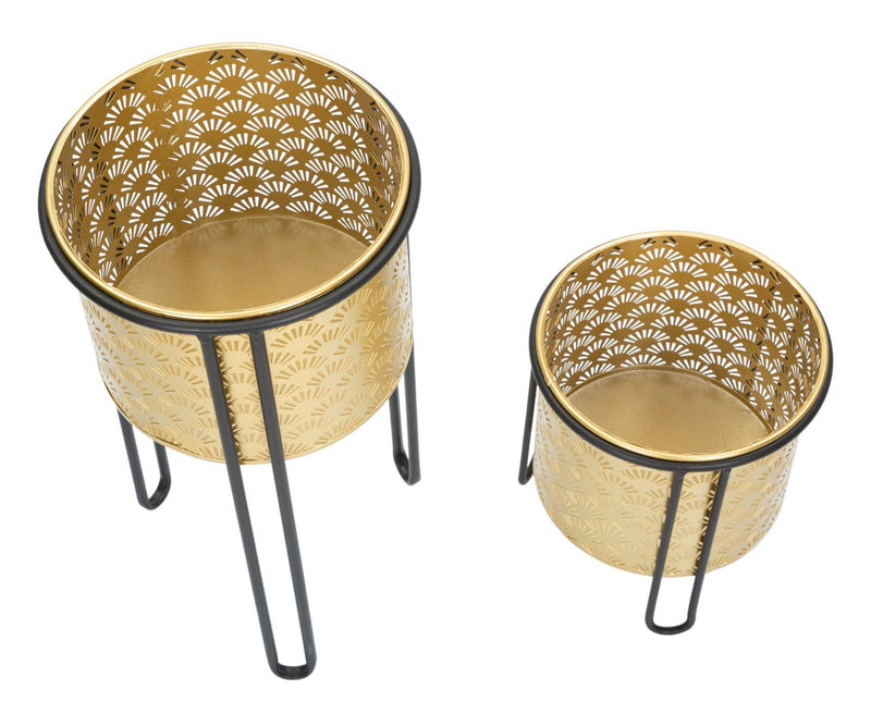 Set Suporturi Pentru Ghivece Mauro Ferretti Glissy B, Set 2 Piese,  Ø 21X40-19X22 cm, Auriu/Negru
