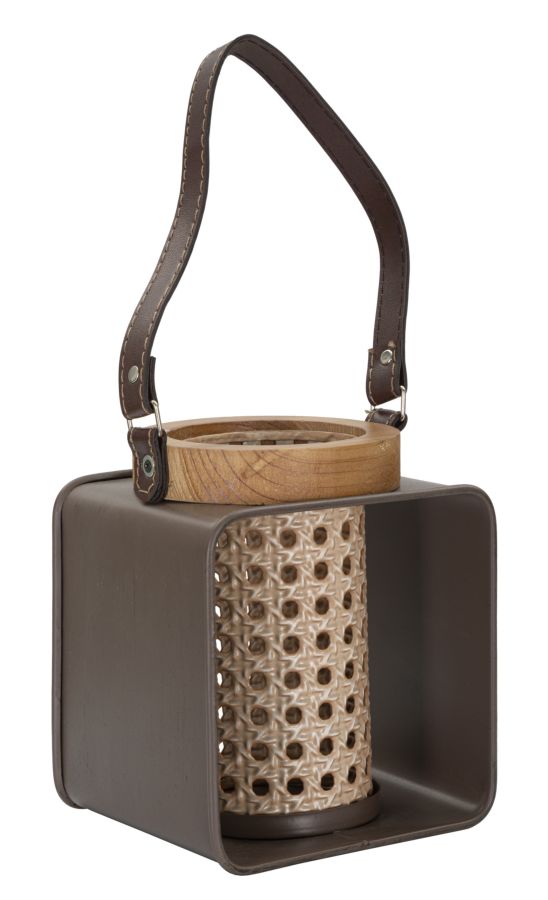Felinar Suport Lumanare Lantern Iron-Rattan  16X13X20 cm, Multicolor