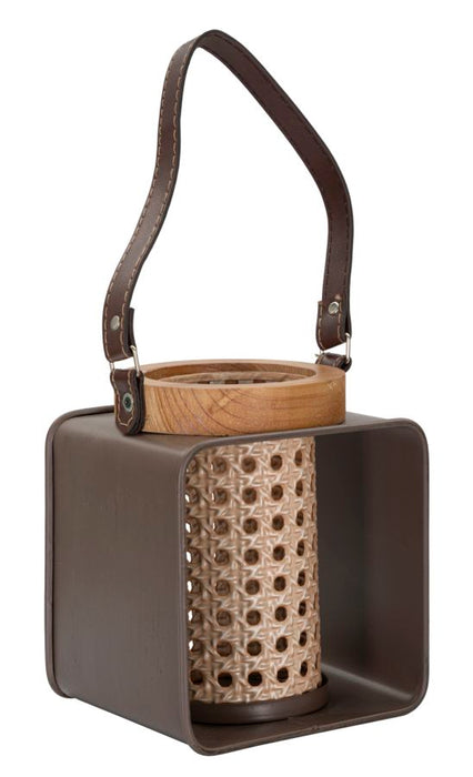Felinar Suport Lumanare Lantern Iron-Rattan  16X13X20 cm, Multicolor