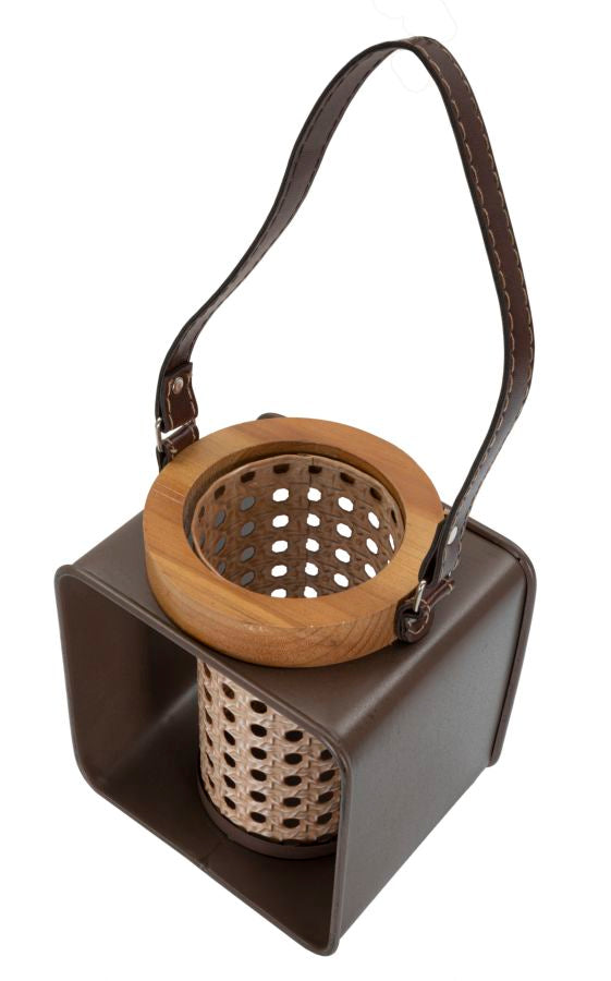 Felinar Suport Lumanare Lantern Iron-Rattan  16X13X20 cm, Multicolor