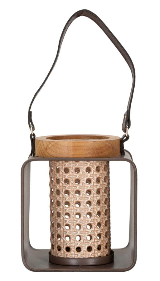 Felinar Suport Lumanare Lantern Iron-Rattan  16X13X20 cm, Multicolor