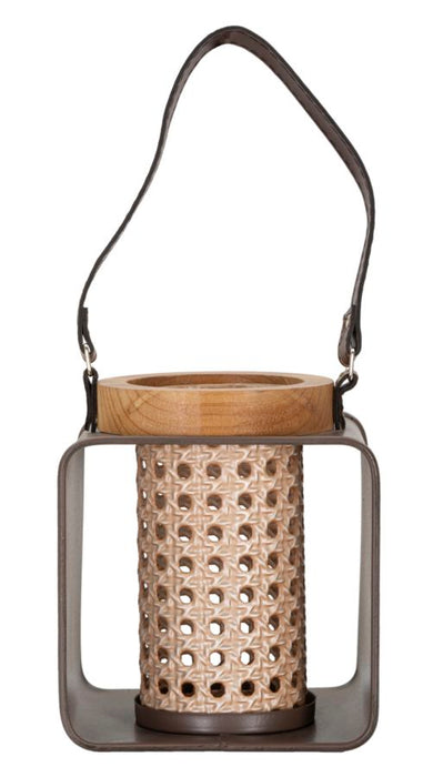 Felinar Suport Lumanare Lantern Iron-Rattan  16X13X20 cm, Multicolor