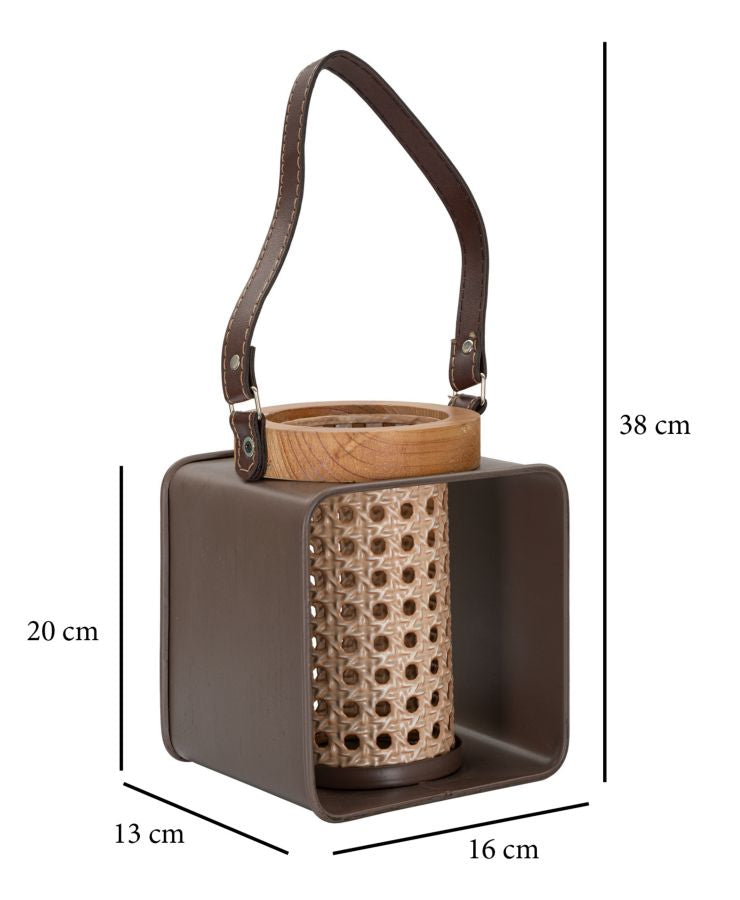 Felinar Suport Lumanare Lantern Iron-Rattan  16X13X20 cm, Multicolor
