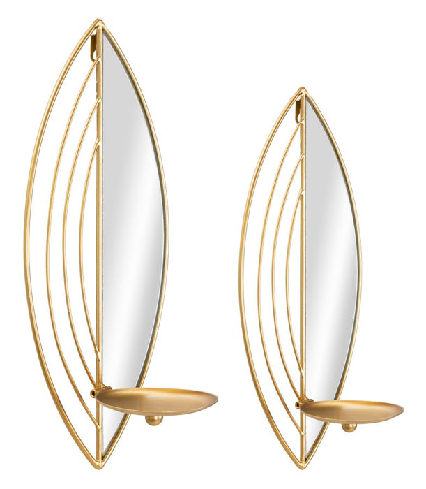 Set Suporturi Lumanari Mauro Ferretti Damuro, Pentru Perete, Set 2 Piese,  18X13X41-15X13X35 cm, Auriu