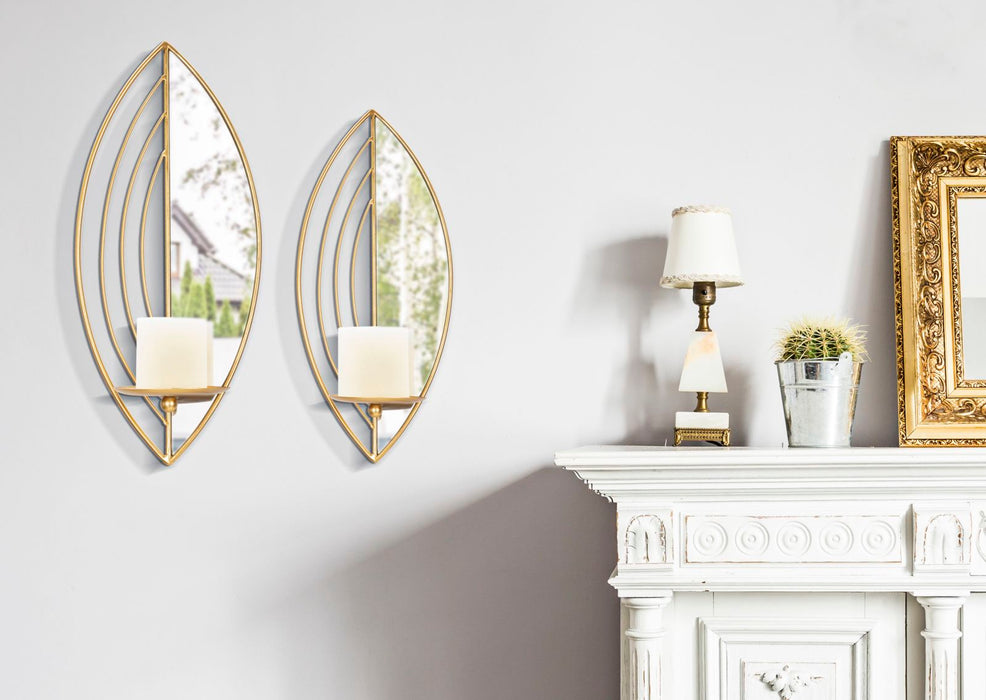 Set Suporturi Lumanari Mauro Ferretti Damuro, Pentru Perete, Set 2 Piese,  18X13X41-15X13X35 cm, Auriu