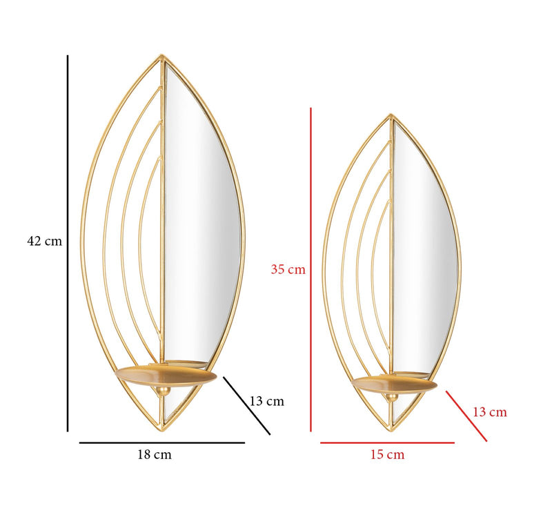 Set Suporturi Lumanari Mauro Ferretti Damuro, Pentru Perete, Set 2 Piese,  18X13X41-15X13X35 cm, Auriu