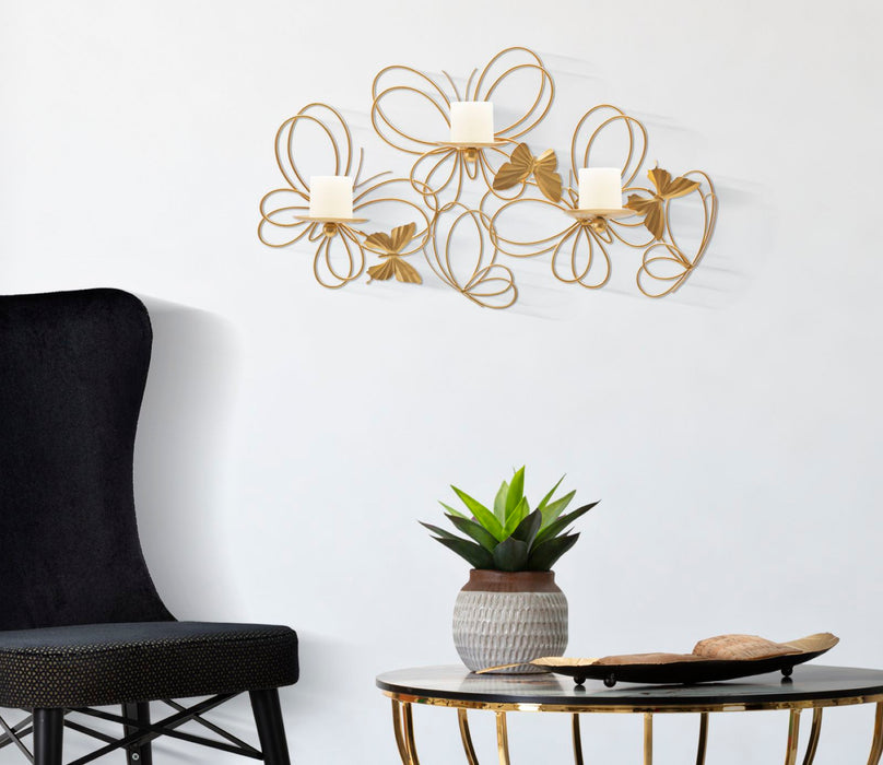 Suport Lumanari Mauro Ferretti Butterflies, Pentru Perete,  61X12X34 cm, Auriu