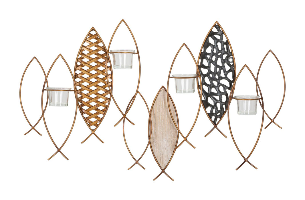 Suport Lumanari Mauro Ferretti Fish, Pentru Perete,  66X9X40,5 cm, Multicolor