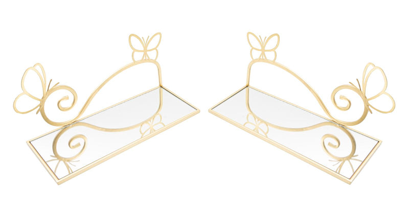 Set Etajera/Noptiera Suspendata Mauro Ferretti Butterfly, Set 2 Piese,  41,5X18X21 cm, Auriu