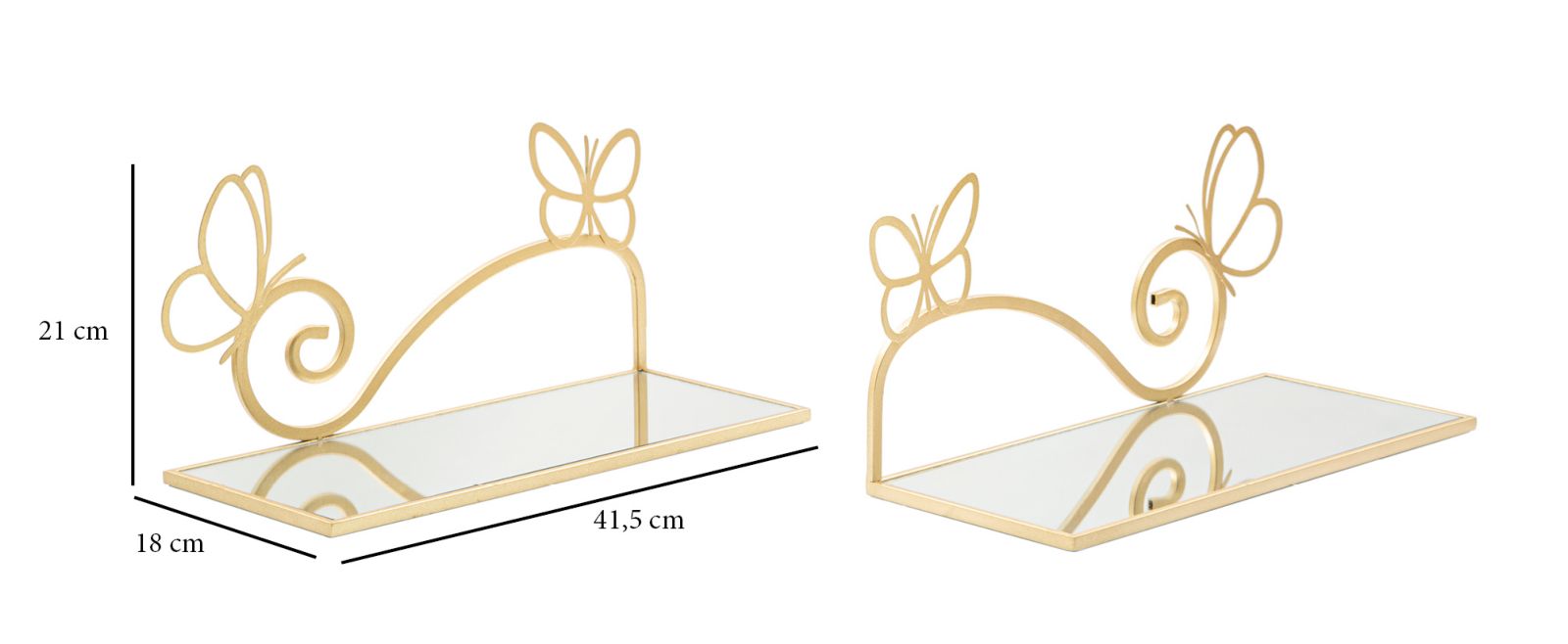 Set Etajera/Noptiera Suspendata Mauro Ferretti Butterfly, Set 2 Piese,  41,5X18X21 cm, Auriu