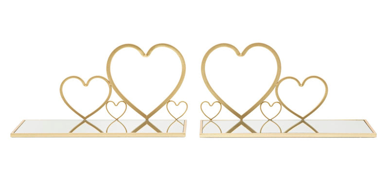 Set Etajera/Noptiera Suspendata Mauro Ferretti Hearts, Set 2 Piese,  41,5X18X21 cm, Auriu