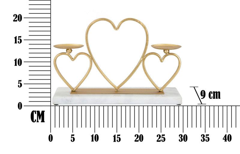 Suport Lumanari Hearts Mauro Ferretti  30X9X20 cm, Auriu/Marmura