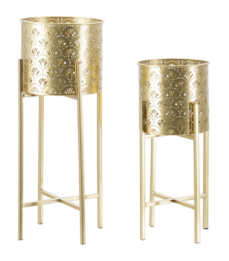 Set Suporturi Pentru Ghivece Mauro Ferretti Golvy B, Set 2 Piese, Ø 21X52-19X42 cm, Auriu