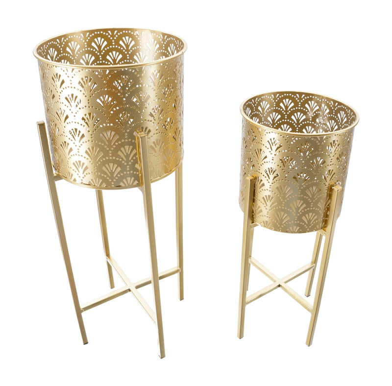 Set Suporturi Pentru Ghivece Mauro Ferretti Golvy B, Set 2 Piese, Ø 21X52-19X42 cm, Auriu