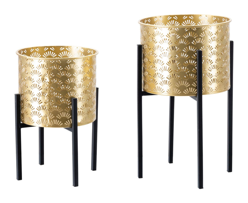 Set Suporturi Pentru Ghivece Mauro Ferretti Glissy A, Set 2 Piese, Ø 21X38-19X28 cm, Auriu/Negru