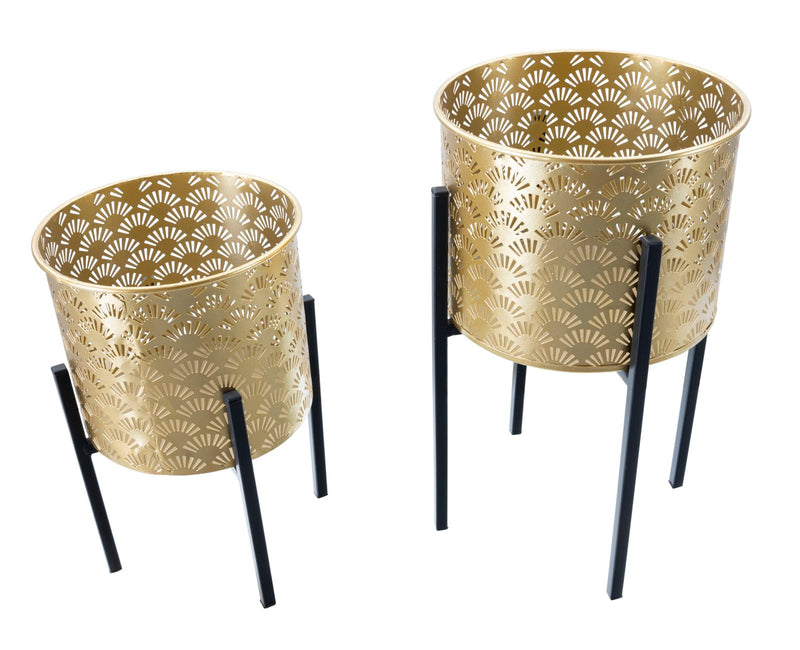 Set Suporturi Pentru Ghivece Mauro Ferretti Glissy A, Set 2 Piese, Ø 21X38-19X28 cm, Auriu/Negru