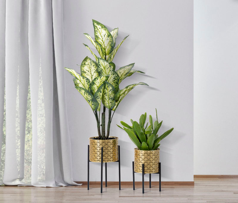 Set Suporturi Pentru Ghivece Mauro Ferretti Glissy A, Set 2 Piese, Ø 21X38-19X28 cm, Auriu/Negru