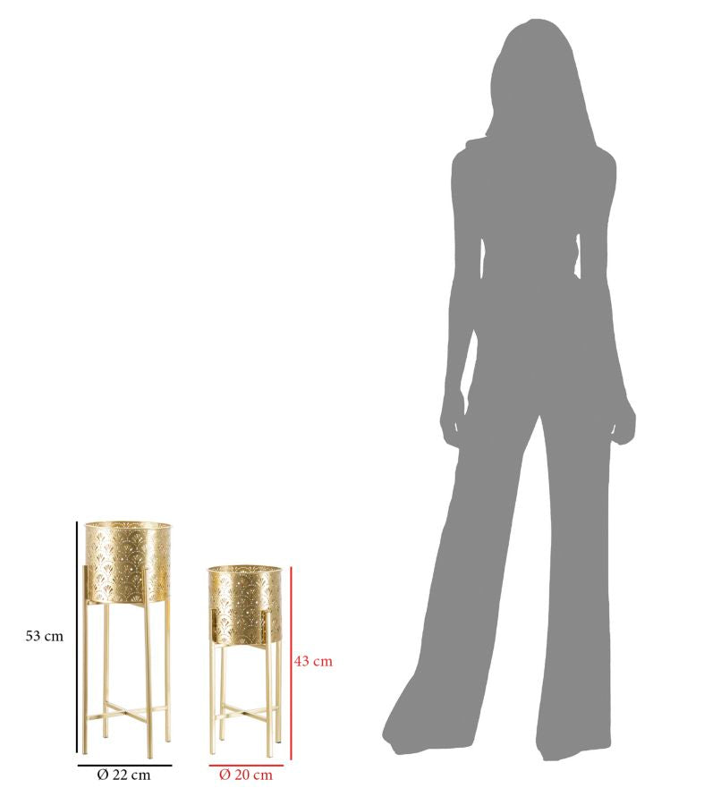 Set Suporturi Pentru Ghivece Mauro Ferretti Golvy B, Set 2 Piese, Ø 21X52-19X42 cm, Auriu