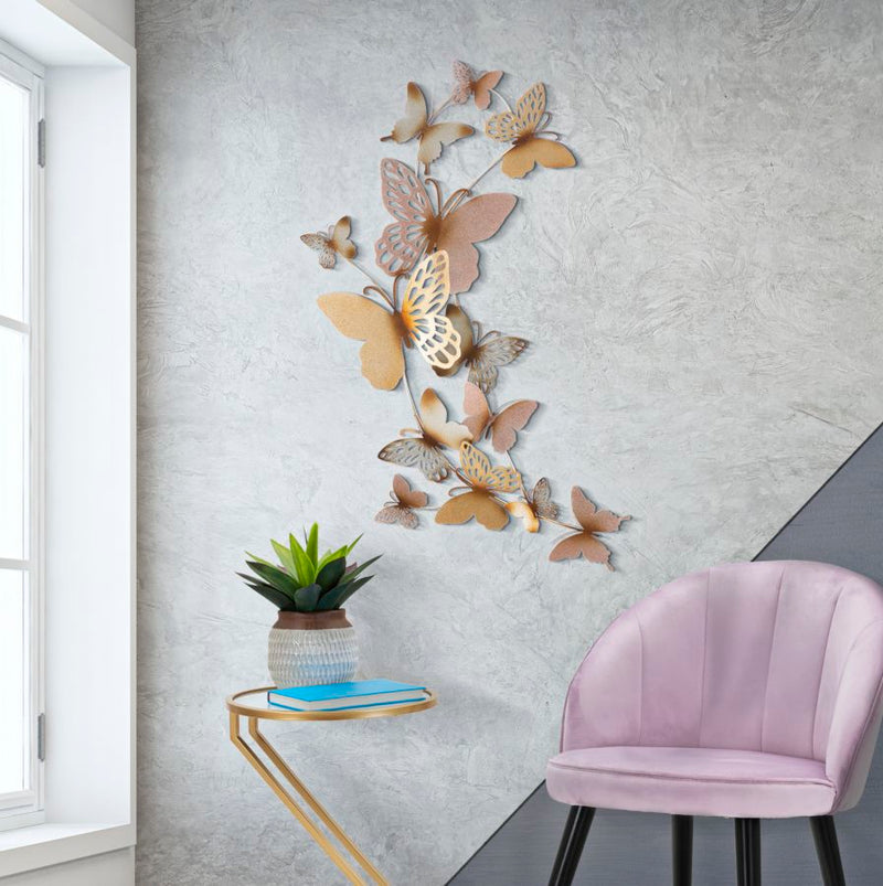 Decoratiune de Perete Mauro Ferretti Butterflies Gold/Pink C  59,5X4X111,5 cm, Multicolor