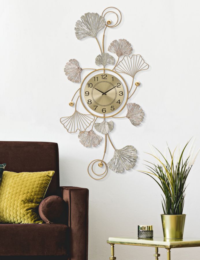 Decoratiune de Perete Mauro Ferretti Leavy With Clock 52, 5X3, 5X102 cm, Multicolor