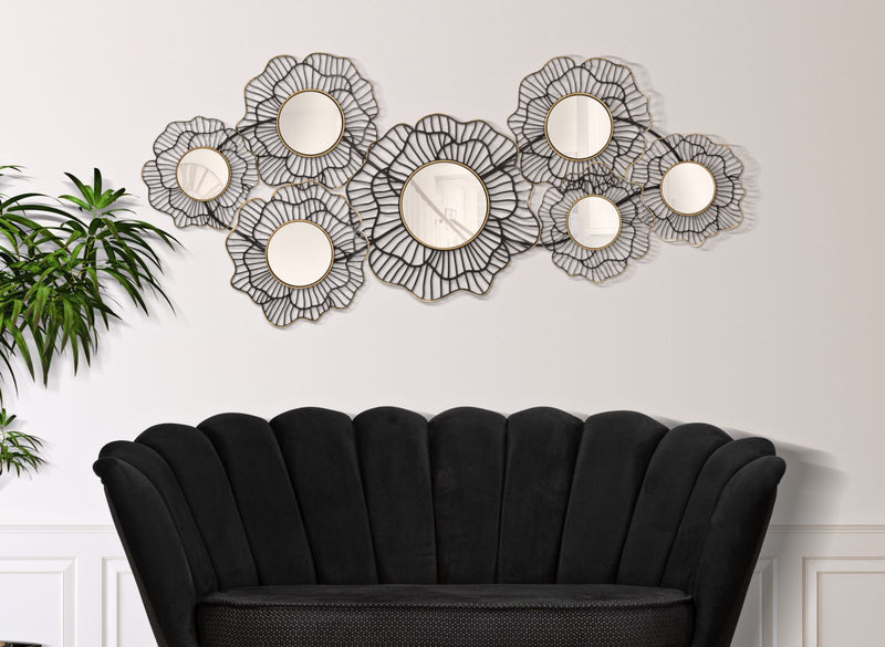 Decoratiune de Perete Mauro Ferretti Osaka With Mirros  121X5X56 cm, Negru/Auriu