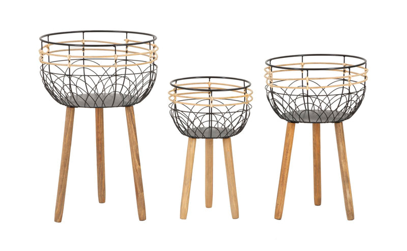 Set Suporturi Pentru Ghivece Mauro Ferretti Oporto, Set 3 Piese,  Ø 35X54,5-30X48-25X41,5 cm, Negru/ Maro