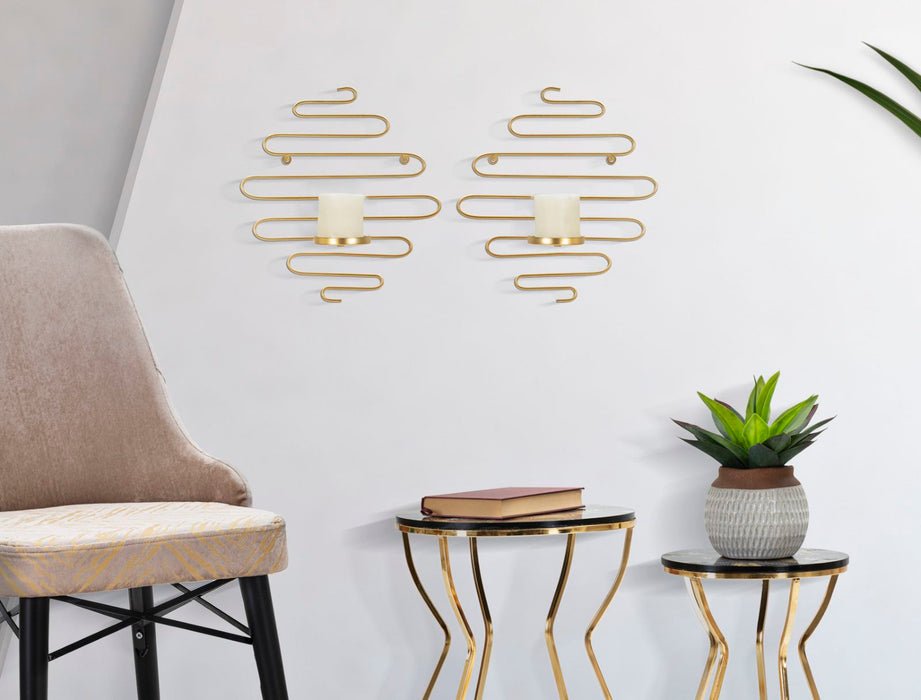 Set Suporturi Lumanari Mauro Ferretti Alid, Pentru Perete, Set 2 Piese,  33X10X34 cm, Auriu