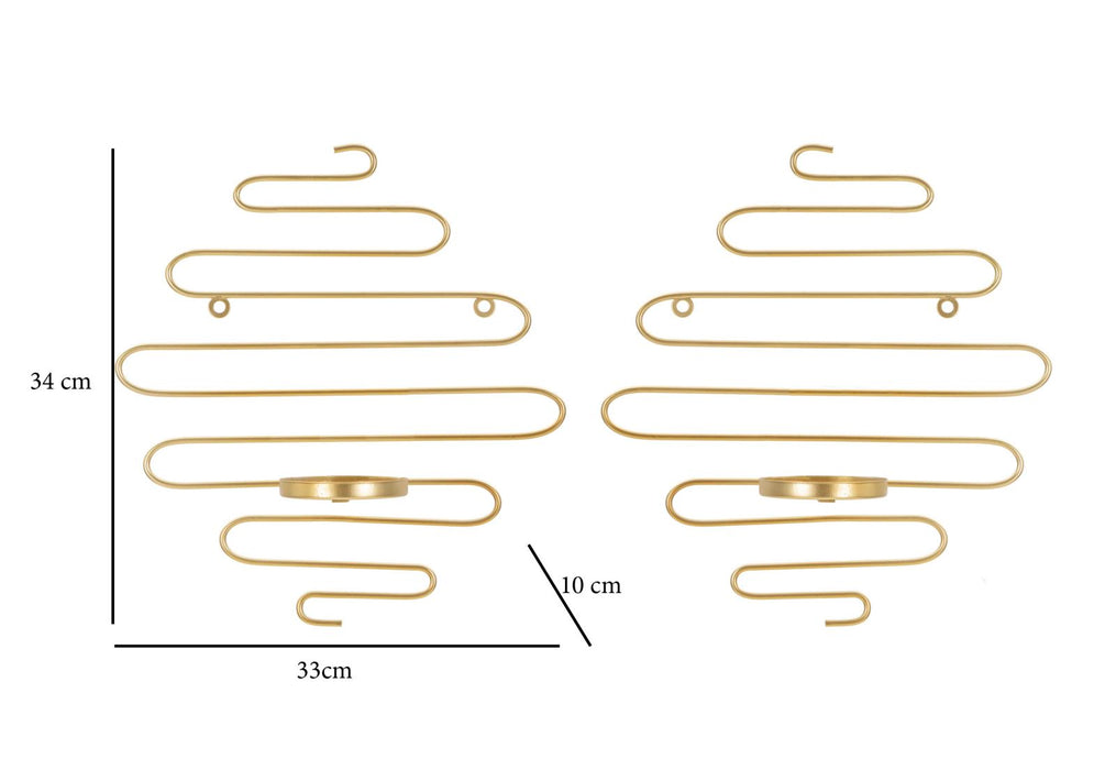 Set Suporturi Lumanari Mauro Ferretti Alid, Pentru Perete, Set 2 Piese,  33X10X34 cm, Auriu