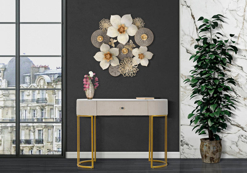 Consola Mauro Ferretti Montpellier Crem 100X40X75 cm, Crem/Auriu /Alb