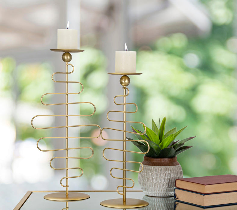 Set Suporturi Lumanari Mauro Ferretti, Set 2 Piese,  20X16X43 cm, Auriu