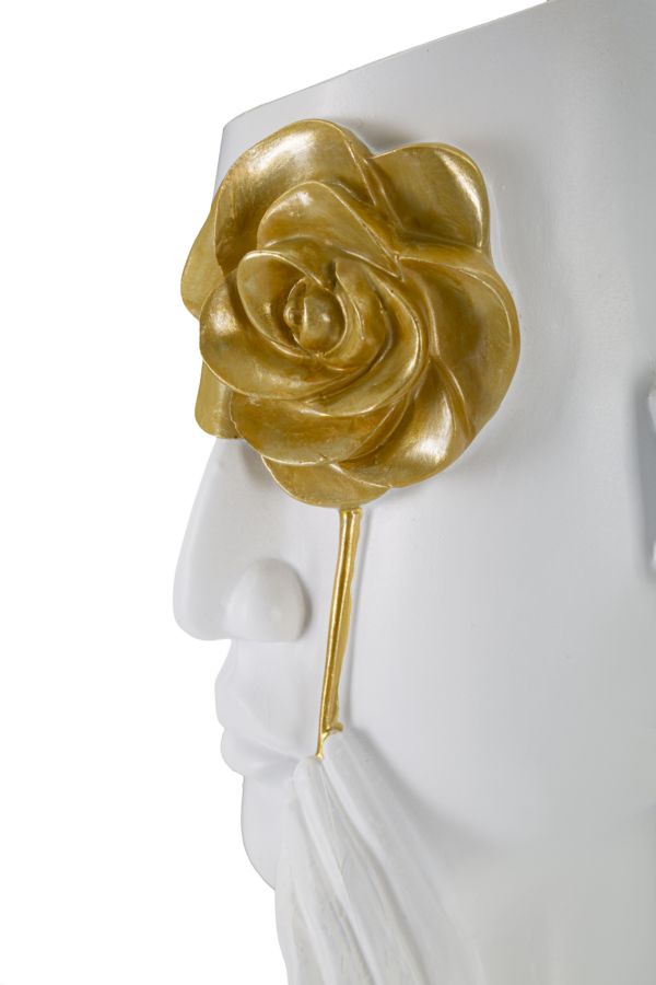 Vaza Mauro Ferretti Face C/Fiore  14X13X27 cm, Alb / Auriu