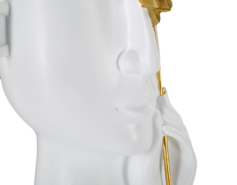 Vaza Mauro Ferretti Face C/Fiore  14X13X27 cm, Alb / Auriu