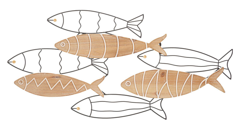 Decoratiune de Perete Mauro Ferretti Fish  60X2X30 cm, Negru/ Natural