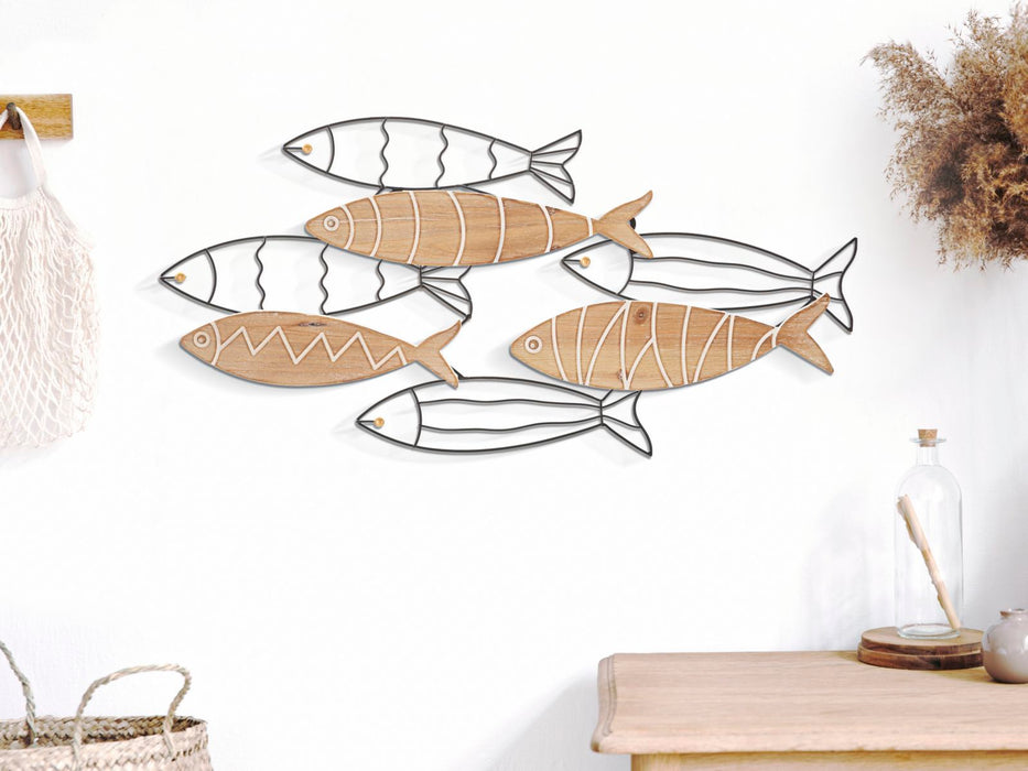 Decoratiune de Perete Mauro Ferretti Fish  60X2X30 cm, Negru/ Natural