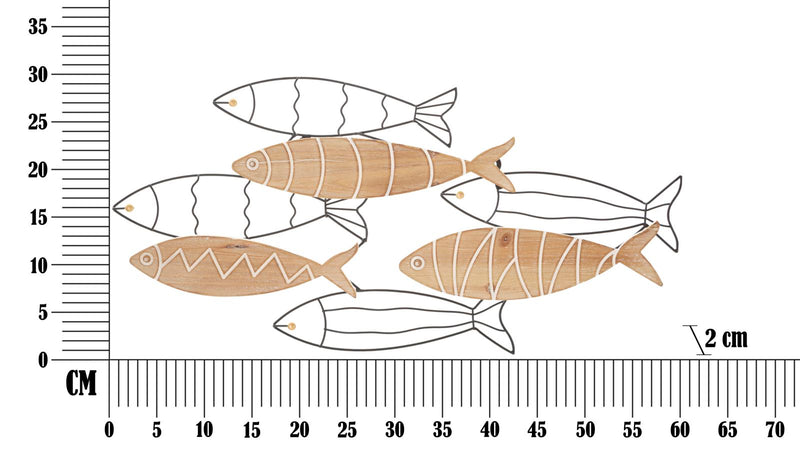 Decoratiune de Perete Mauro Ferretti Fish  60X2X30 cm, Negru/ Natural
