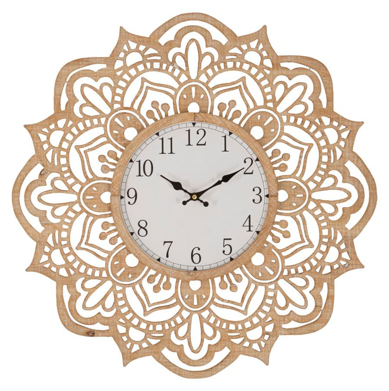 Ceas decorativ de Perete Mauro Ferretti Carving Ø 60X4, 5 cm, Natural/ Alb