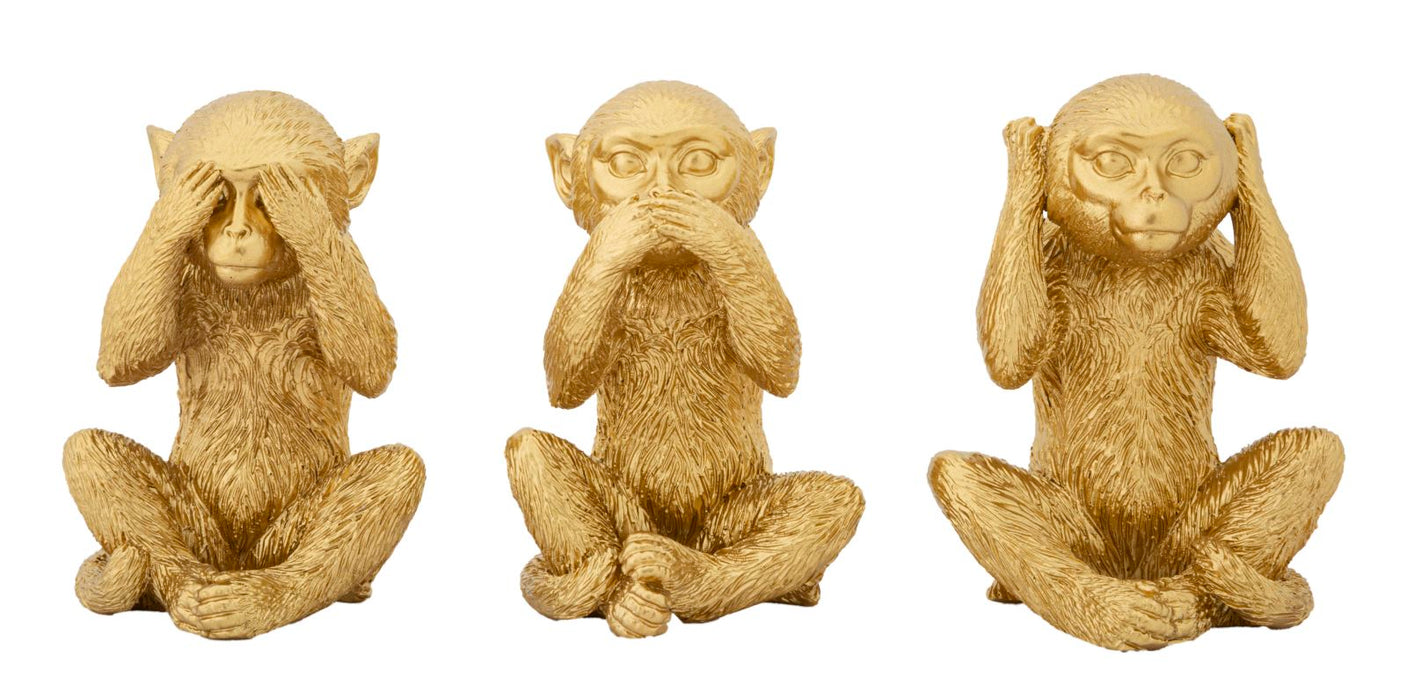 Statuete Mauro Ferretti Monkey Don'T Speak/Don'T Listen/Don'T See, Set 3Piese,  6,3X2X9,2 cm, Auriu