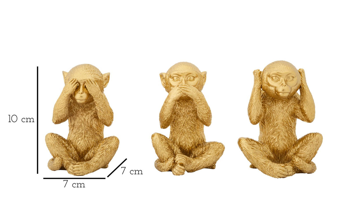 Statuete Mauro Ferretti Monkey Don'T Speak/Don'T Listen/Don'T See, Set 3Piese,  6,3X2X9,2 cm, Auriu