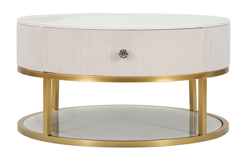 Masuta Cafea Mauro Ferretti Montpellier Crem Ø 75X36 cm, Crem/Auriu /Alb