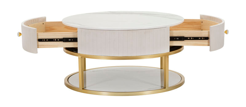 Masuta Cafea Mauro Ferretti Montpellier Crem Ø 75X36 cm, Crem/Auriu /Alb