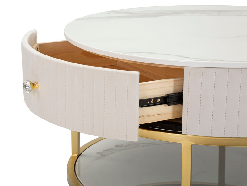 Masuta Cafea Mauro Ferretti Montpellier Crem Ø 75X36 cm, Crem/Auriu /Alb