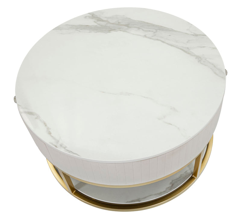 Masuta Cafea Mauro Ferretti Montpellier Crem Ø 75X36 cm, Crem/Auriu /Alb